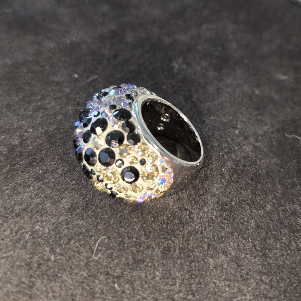 SWAROVSKI Luna cocktail ringMoon, Black, Blue plated